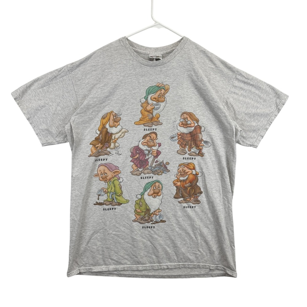 Vintage Disney‎ Sleepy Dwarf Shirt Mens One Size Gray Funny Seven Dwarfs 90s Tee